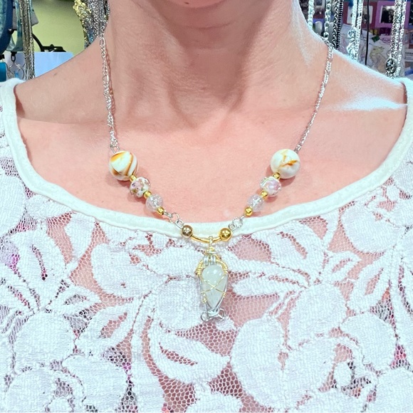 Gold & Silver Classy Moonstone Beaded Necklace - Picture 8 of 8